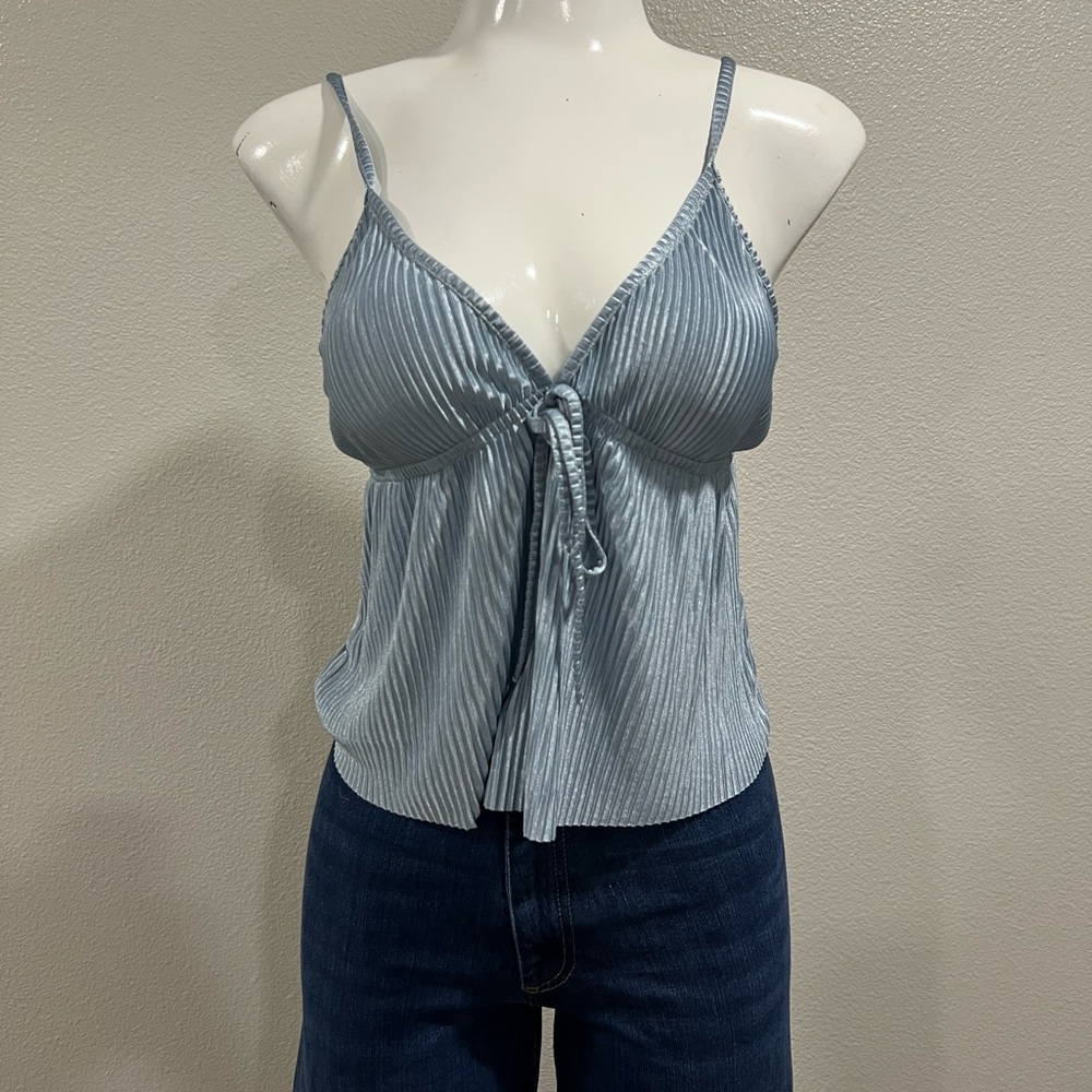 Light Blue Striped Tie-Front Cami Top